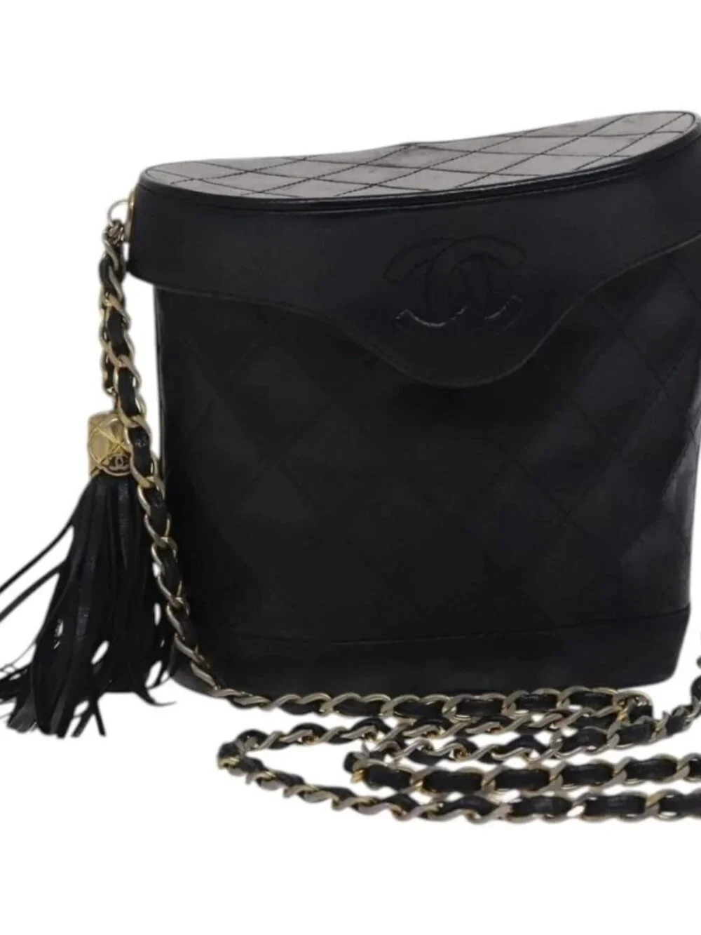 CHANEL Matelasse Chain Shoulder Bag Lamb Skin Black CC Auth bs23838